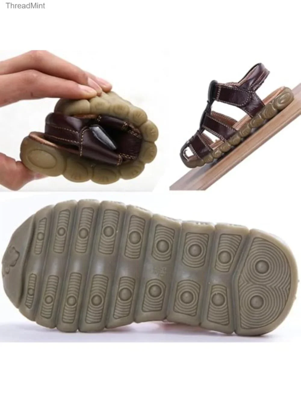 Boys Girls Leather Closed Toe Outdoor Sports Sandals Hook Loop